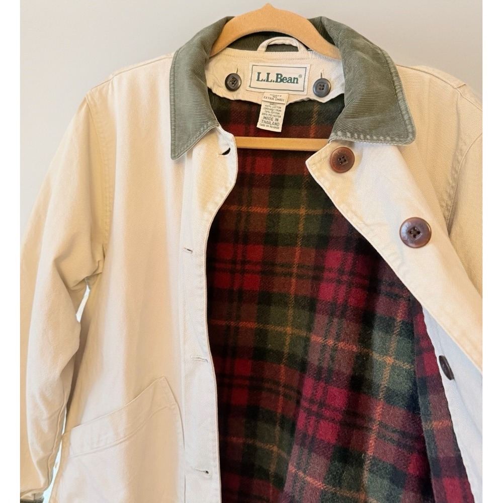 Vintage LL Bean Barn Coat Jacket Chore Plaid Primaloft Liner 90s Womens XS Prep